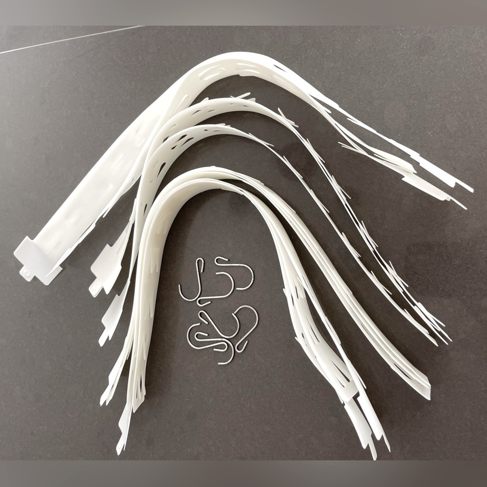 NWOT-CLIP STRIPS! PLASTIC DISPLAY/STORAGE, EACH 21” LONG. 12 Strips w/ 7 hooks.